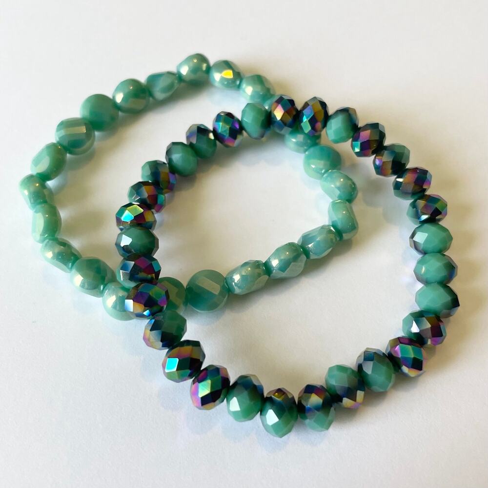 2 Piece Electroplated Faceted Austrian Crystal Bracelet Set ~ 7”